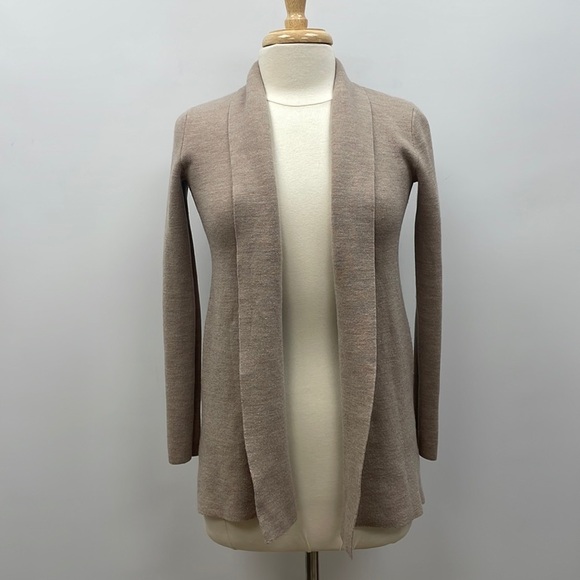 Aritzia Babatón Open Front Cardigan Knit Sweater Academia Preppy Pockets Tan XXS - Picture 1 of 11